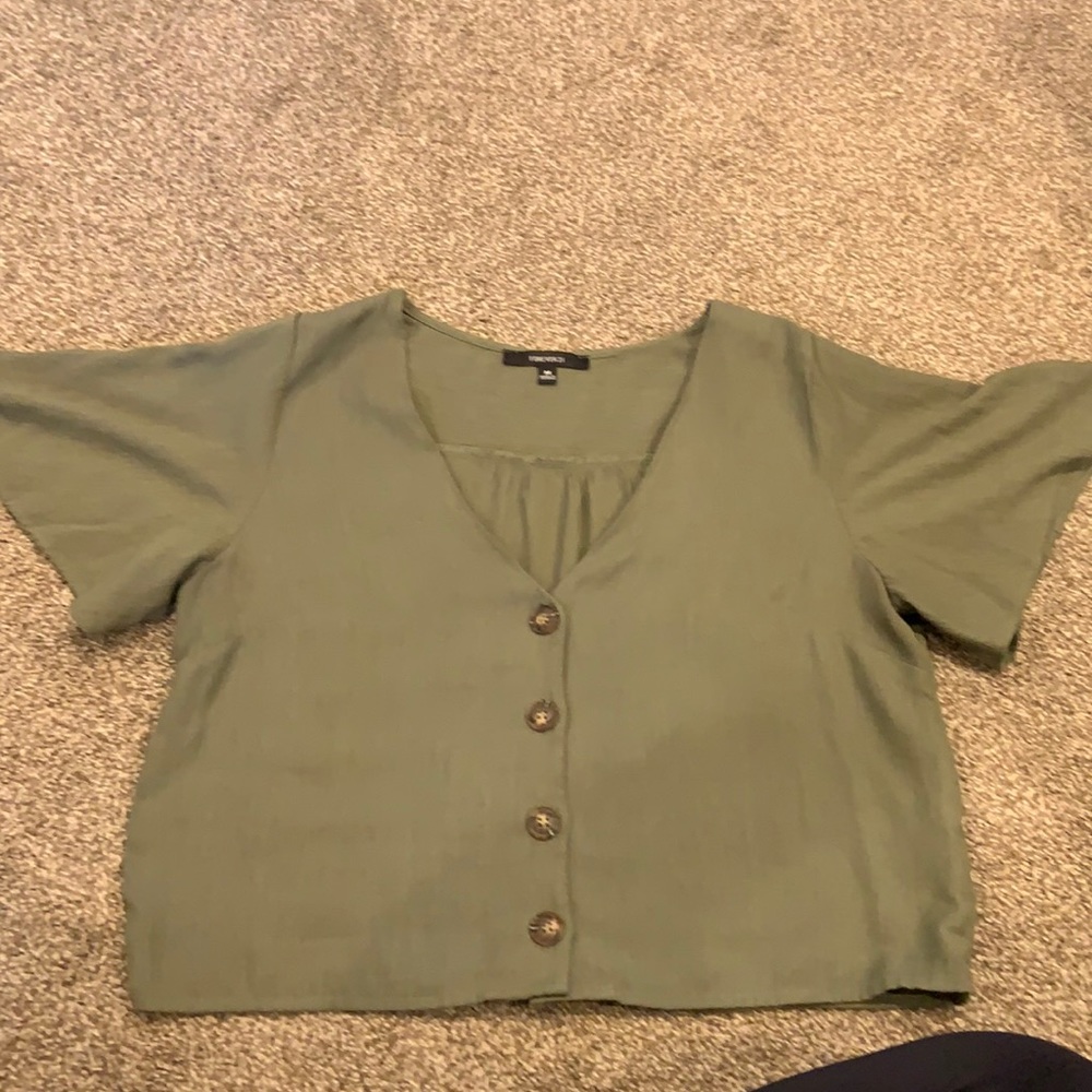 Green chopped button down shirt